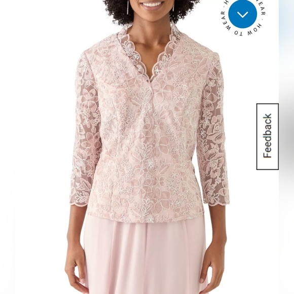 Alex Evenings  3/4 Sleeve V-Neck Lace Top - Picture 1 of 12